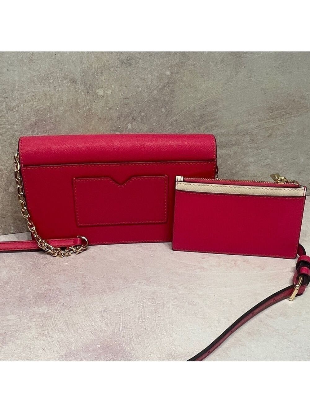 Michael Kors Saffiano Leather Envelope Crossbody & Matching Wallet Electric Pink - Picture 5 of 13